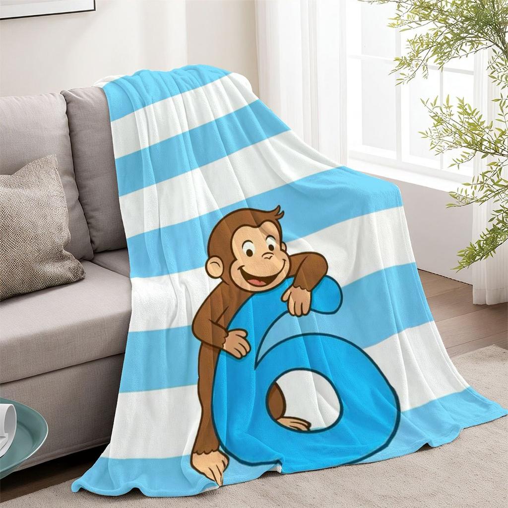 1pcCute Monkey Number 6 Print Flannel Throw Blanket – Fun Gift for Home Office Sofa Car Nap