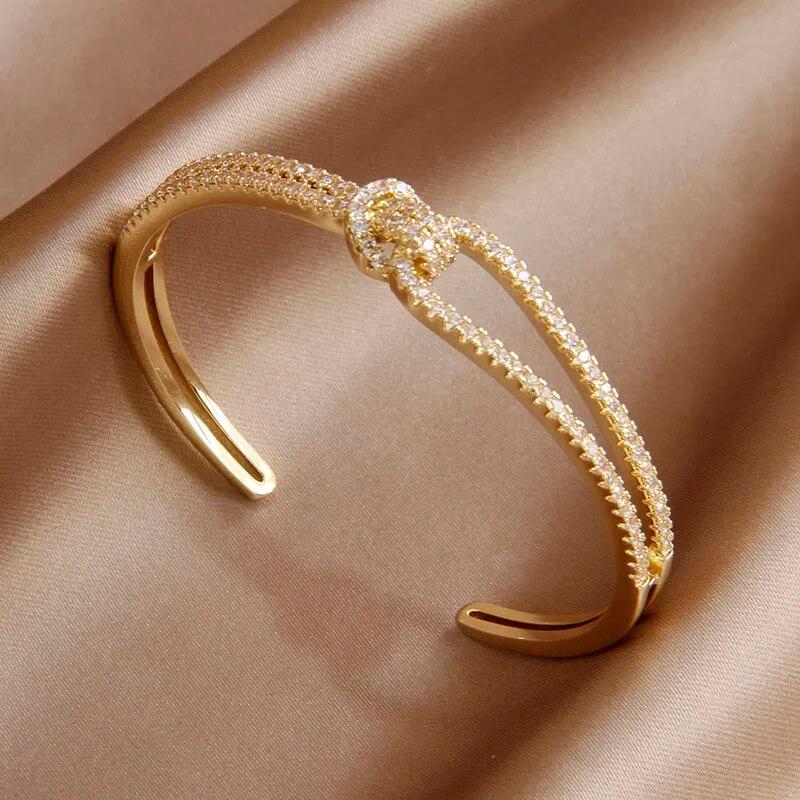 Korea&Japanese Delicate Double Layer Charm Bangles for Women Fashion Brand Jewelry Crystal Heart Bracelets Accessories