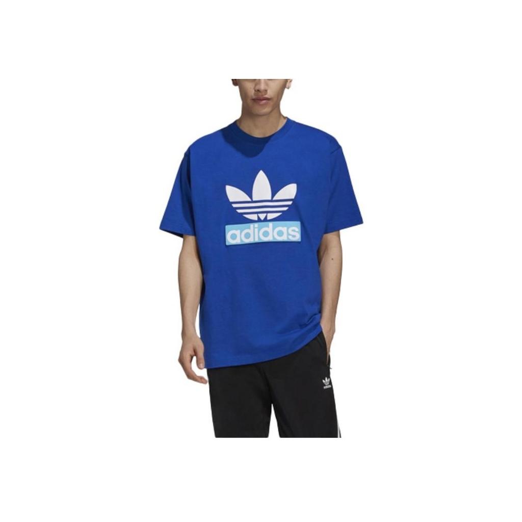 adidas Originals Большой трилистник с логотипом Свободная футболка с круглым вырезом и короткими рукавами Мужские топы Синие H16237
