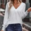 Осенняя повседневная футболка с v-образным вырезом для женщин, модный свободный пуловер с длинными рукавами, женская однотонная зимняя белая футболка Blusas 29767