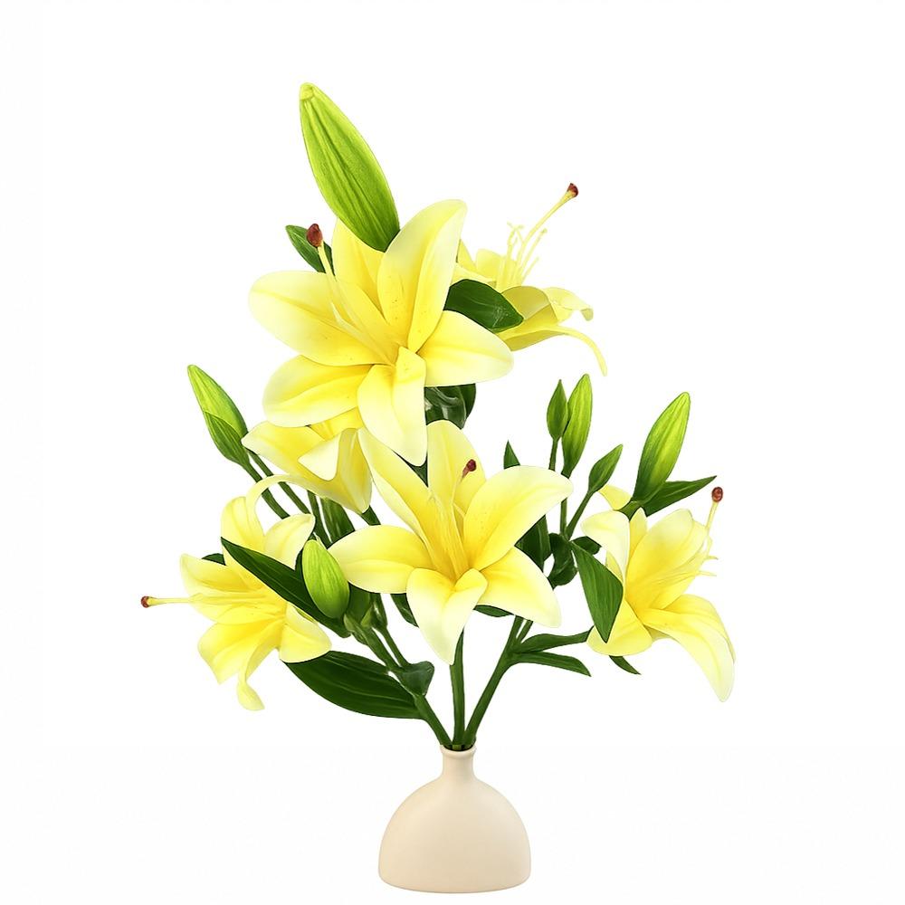 Multicolor Simulation Flower Green Leaves Faux Flower Artificial Lily Flowers Party Supplies