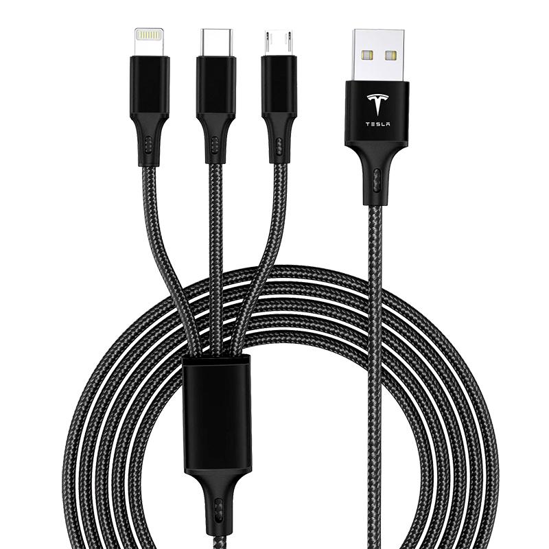 Кабель для быстрой зарядки 3 в 1 Type C, эмблема автомобиля, Lightning, Micro USB для Tesla Model 3 Y X S Cc3 Cybertruck Y Juguete Roadster Coil 4