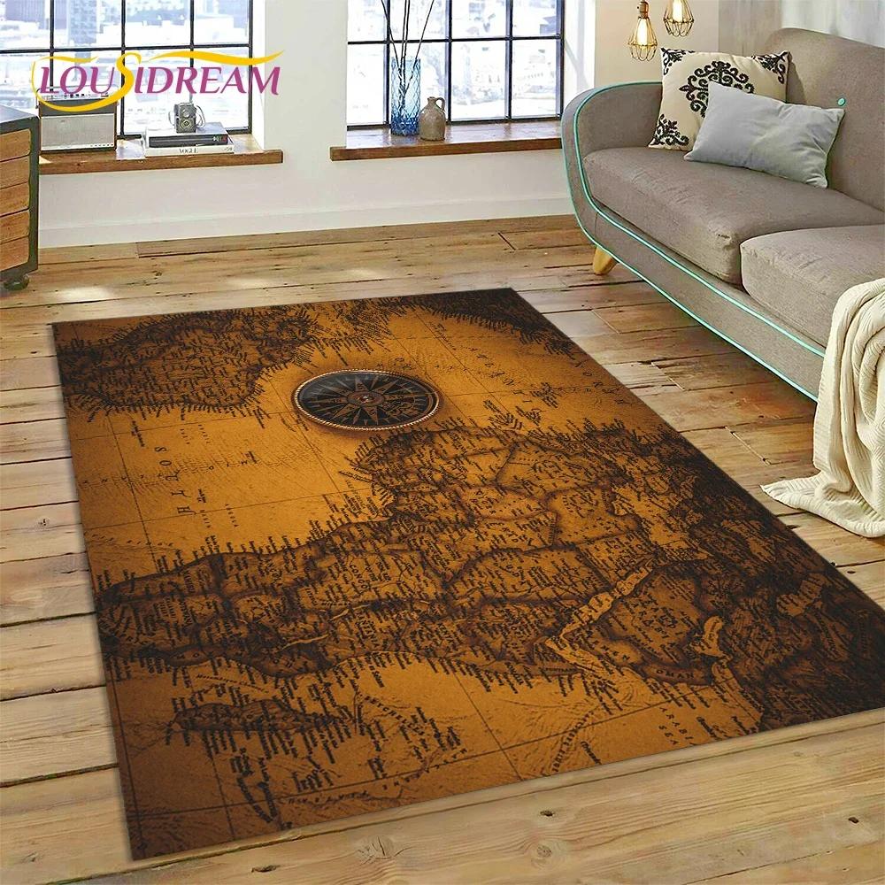 3D Древняя морская карта мира, компас, ковер, коврик для спальни, гостиной, дивана, украшение, детский игровой большой декоративный напольный коврик