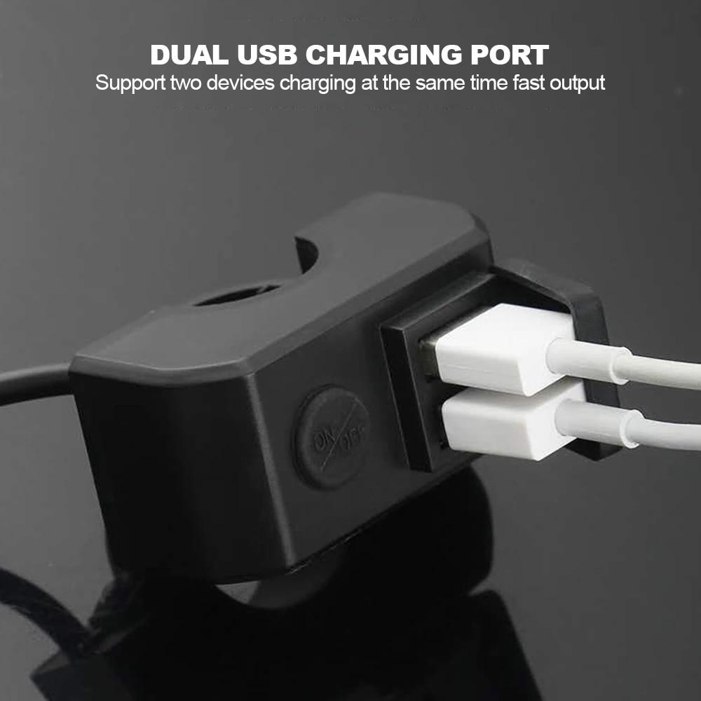 2 USB-порта, зарядное устройство для руля мотоцикла, от 12 В до 5 В, 3 А, адаптер для быстрой зарядки, розетка для телефона, аксессуары для мотоциклов