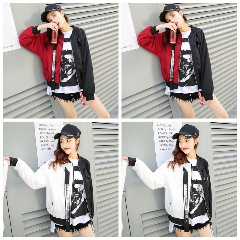 Женский двухцветный бомбер с лентой