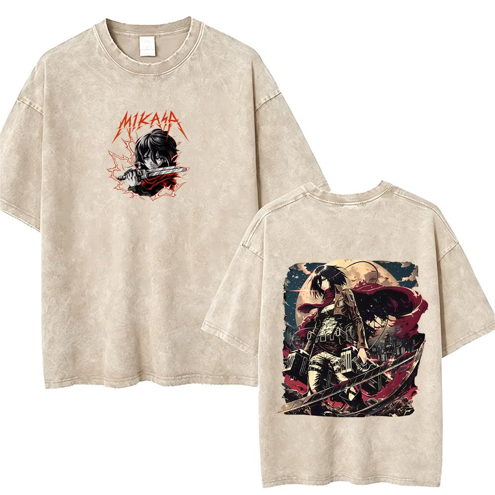 Washed Vintage Anime Attack on Titan Annie Leonhart Merch Tshirt Men Women Clothing Manga Harajuku Oversized T Shirt Streetwear