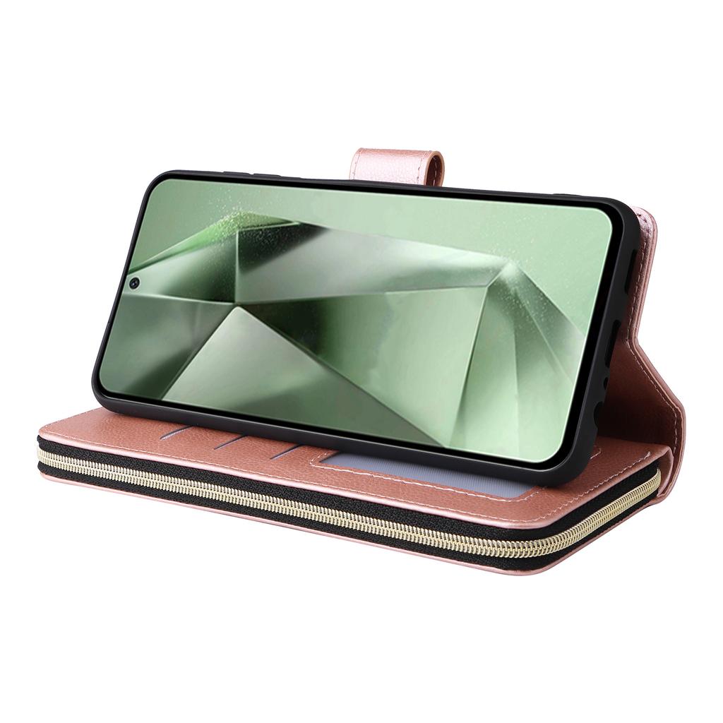 Чехол для Samsung Galaxy S24 FE с карманом на молнии, кожаный чехол для телефона из ПУ с ремешком для руки