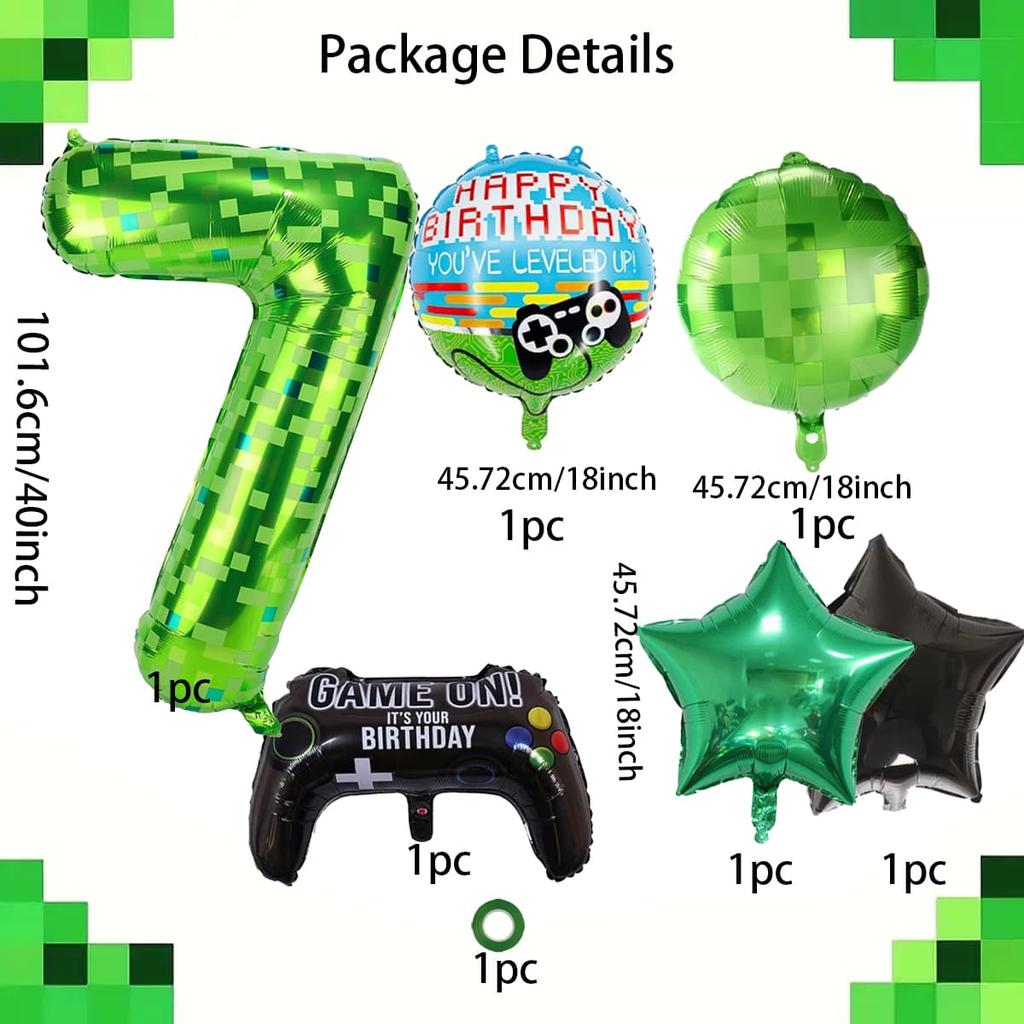 Game Theme Birthday Balloon Set 40inch Pixel Digital Balloon 0-9 Game Console Shaped Balloon Birthday Party Decoration