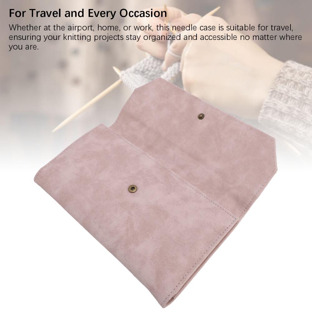 PU Leather Knitting Needle Storage Bag Roll Up Design Knitting Tool Organizer Travel Use