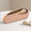 Travel Makeup Brush Holder Solid Color Pencil Stationery Pouch Zipper Closure Faux Leather Cosmetic Brush Storage Bag Portable Makeup Organizer