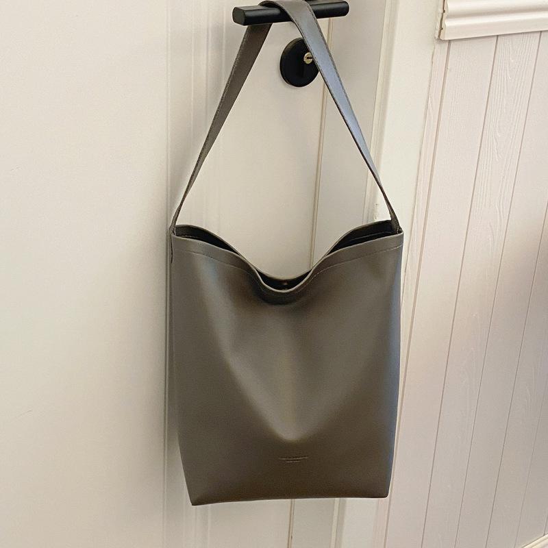 Однотонная сумка-тоут, высокая стоимость, большая вместимость, универсальная сумка через плечо, женская сумка-ведро, повседневная, простая