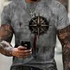 New Summer Men's Fashion T-shirt Personality Compass Printed Men's T-shirt Top