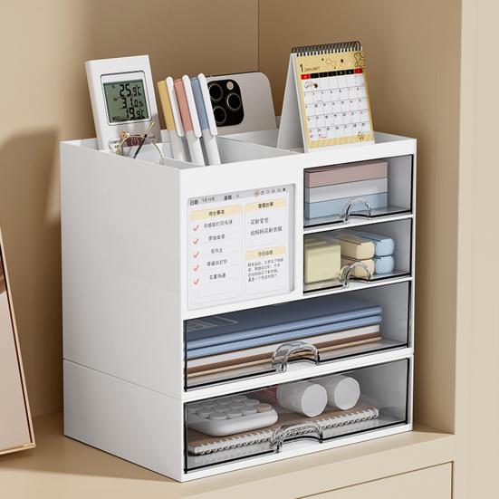 Desktop Organizer Drawer Box with Pen Holder Large Capacity Transparent Visible Sundries Case Makeup Container