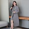 Women's Long Coat for Spring/autumn Seasons: Knee-length, Thick, with A Collar, Slim-fitting, and Waist-defining Design.