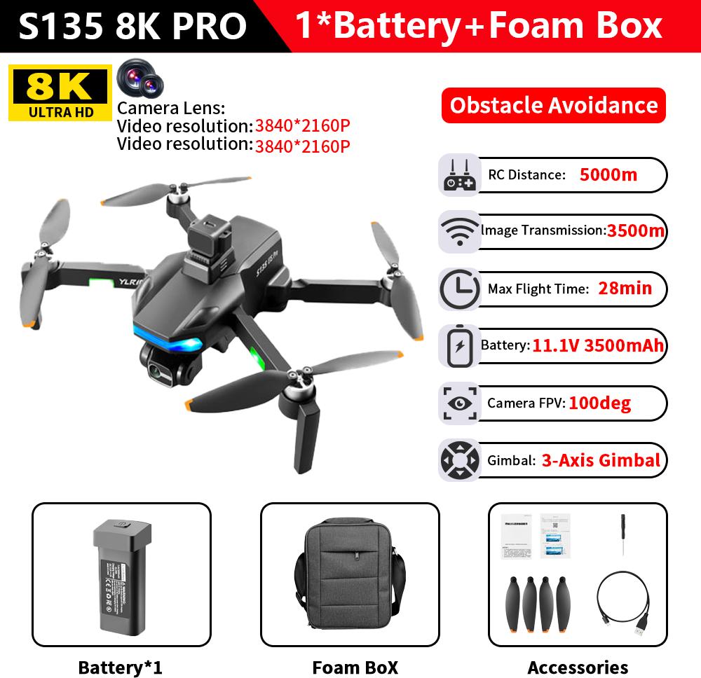New S135 8K HD camera Drone 5G FPV GPS Return 360° radar avoidance avoidance Profesional Brushless Motor Quadrotor Dron Gift