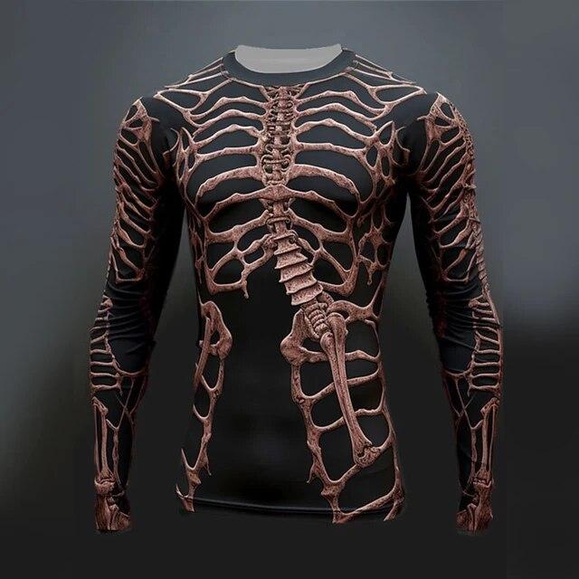 Мужской уличный винтажный оверсайз-топ с круглым вырезом и длинными рукавами, одежда с трендовым принтом, 3D узором черепа, модный длинный рукав, размер S-6XL