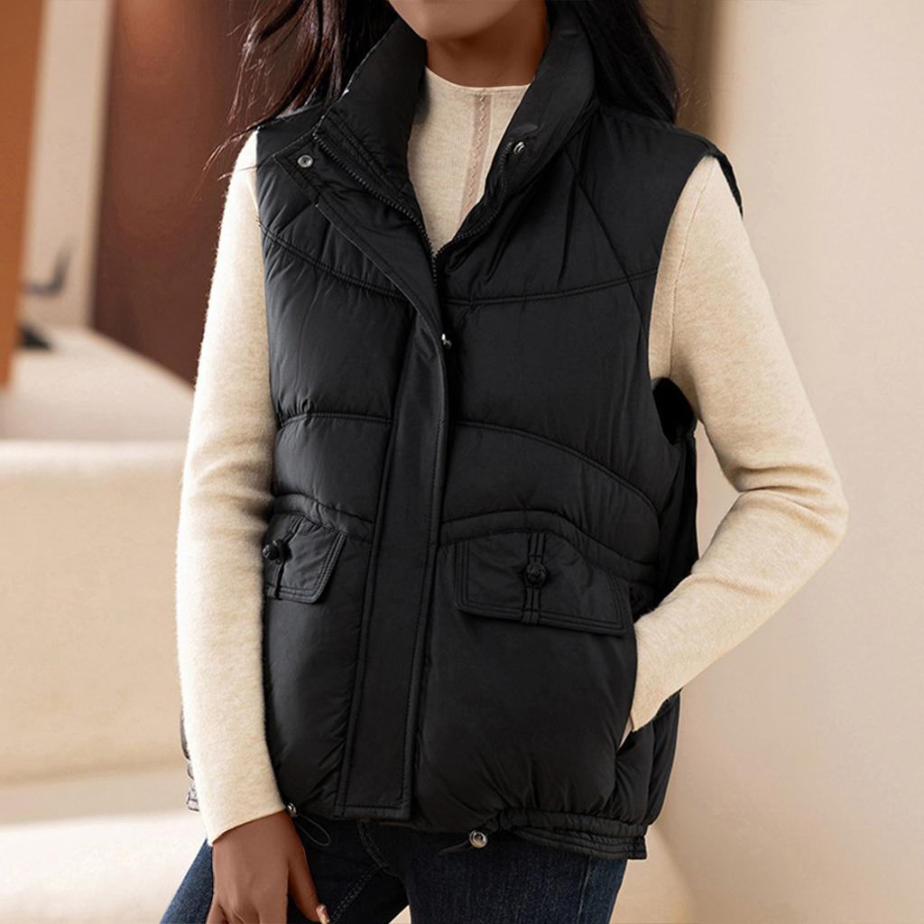 Women's Solid Color Sleeveless Cotton Vest Loose Down Cotton Vest Jacket