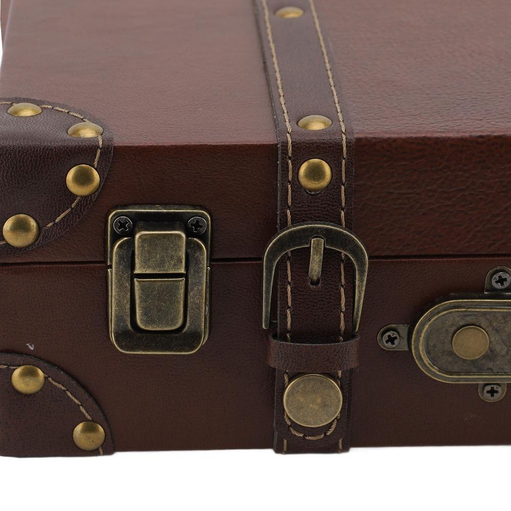 Wood Vintage Suitcase Leather Wooden Storage Box Decorative Luggage Trunk For Photography