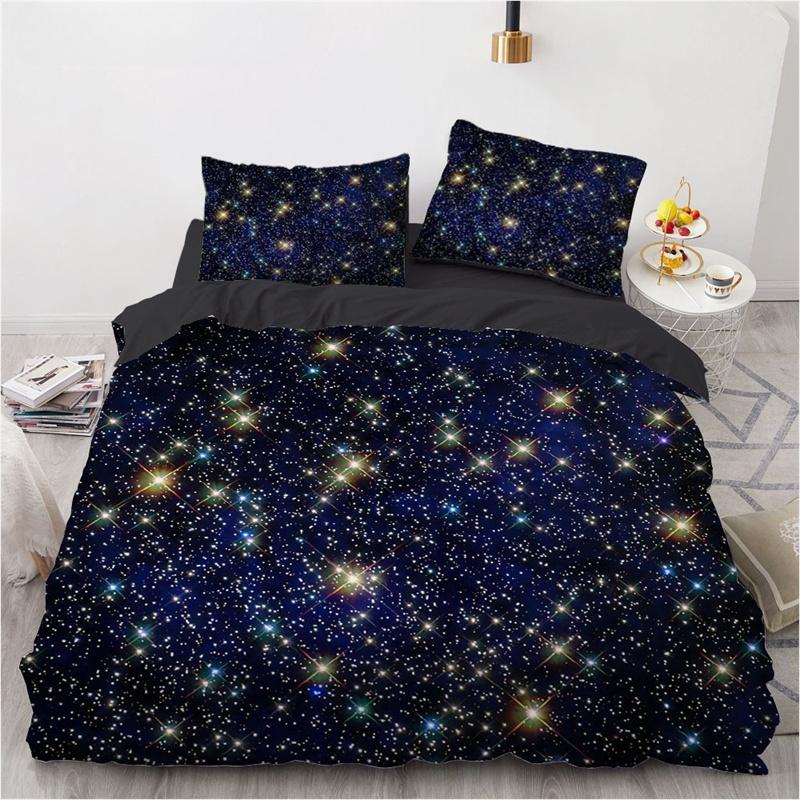 3D Galaxy King Queen Duvet Cover Starry Sky Bedding Set Soft Universe Quilt Cover Outer Space Dark Blue 2 3pcs