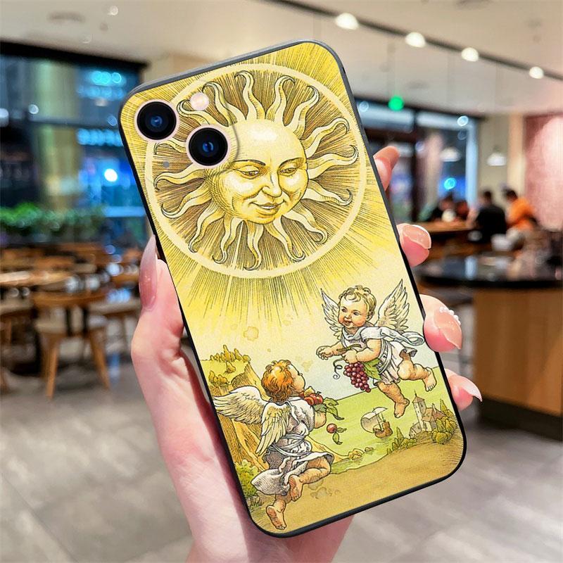 Чехол для телефона с изображением Луны, Звезды, Солнца Таро для IPhone 13 12 11 14 15 Pro Max XR X XS 7 8 Plus SE Ударопрочный Мягкий Силиконовый Черный Чехол Fundas