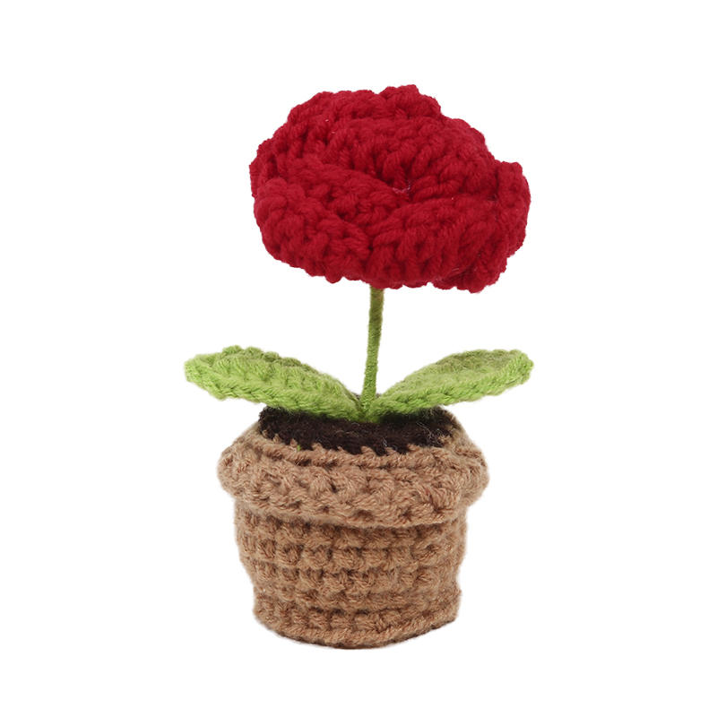 Миниатюрные милые готовые вязаные крючком цветы, ручная вязка подсолнухов, роз, цветы в горшках, букет ручной работы для домашнего рабочего стола, декоративные