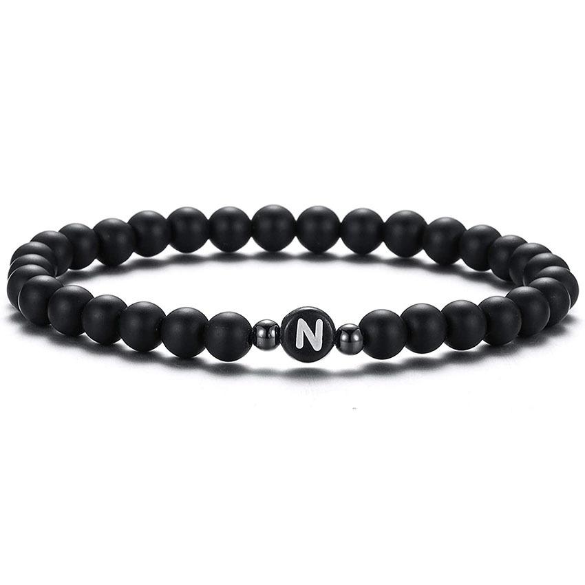 6MM Natural Frosted Agate Bracelet for Women Man Handmade Beaded Letter Bracelet Fashion 26 Letter Personality Couple Jewelry