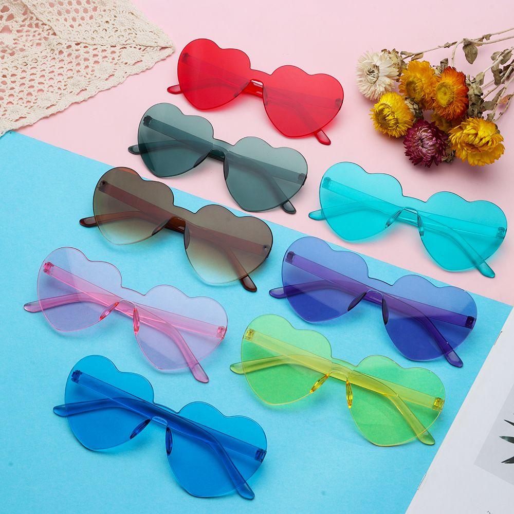 Accessories Trendy Candy Color Eyewear Heart Sunglasses Rimless Sunglasses for Women Heart Glasses