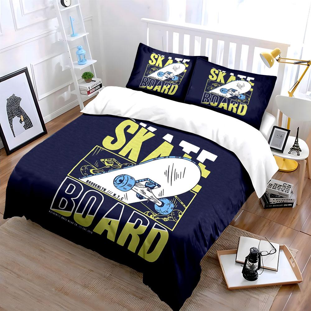 Skateboard NYC Graphic Print Bedding Duvet Cover Set Duvet Cover Pillowcases (1*Duvet Cover 2*Pillowcases, without duvet insert)