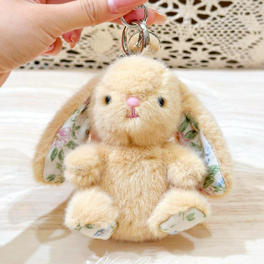 Plush Keychain Rabbit With Sitting Posture And Floral Design For Gift Bag