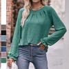 Women's Autumn Casual Round Neck Pleated Brushed T-shirts Long Sleeved Top
