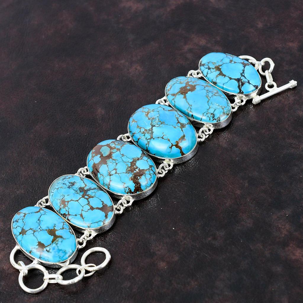 Tibetan Turquoise Bracelet Handmade Gemstone Jewelry 925 Sterling Silver Bracelet Adjustable Chain Bracelet Designer Bracelet Gift For Women