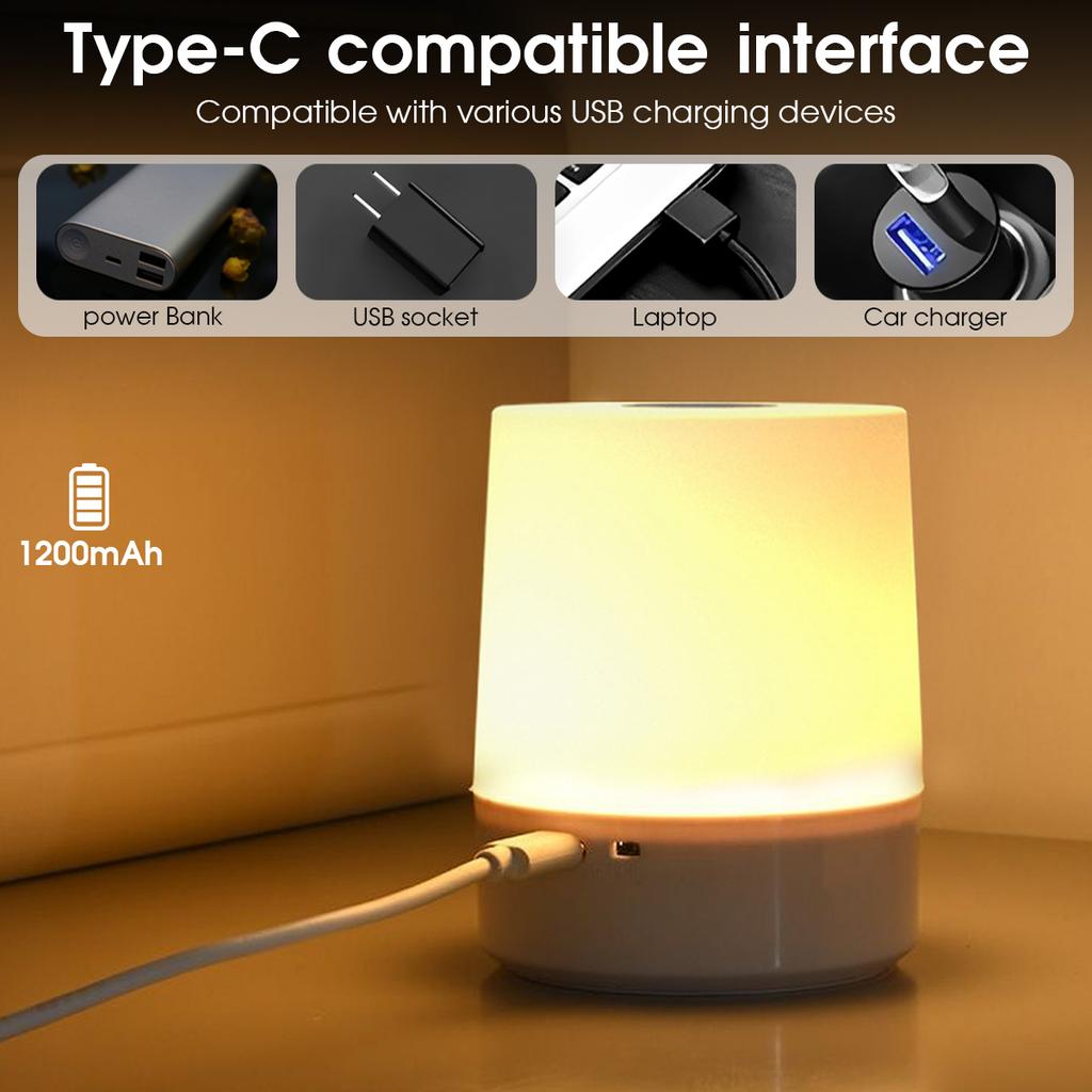 Touch Night Lamp 3 Modes Dimming Bedroom Bedside Lamp USB Charging Night Light Ambient Light Soft Light Table Lamp For Kids Gift