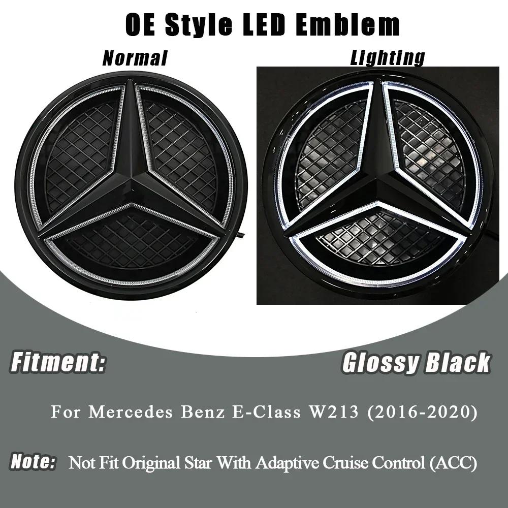 C200 E200 New 2025 For Mercedes Benz 3D Mirror Front Grille Star Emblem Logo Glossy Black And Chrome Silver For Mercedes Benz E-
