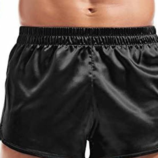 Men Shorts Elastic Waist Mid-rise Versatile Sports Shorts Sexy Side Slits Solid Shiny Satin-like Shorts Daily Wear