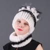 Женский новый комплект из двух предметов: короткая крашеная шапка-шарф из кролика рекс и чернобурки, зимняя теплая вязаная меховая шапка