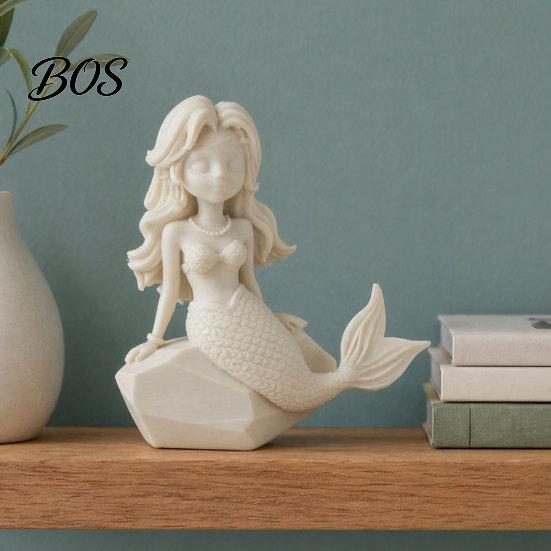 Fade-resistant Home Ornament 3D Printed Mermaid Action Figure, Dark Gothic Style Figurine with Matte Black Finish, Movable Joints Wavy Hair