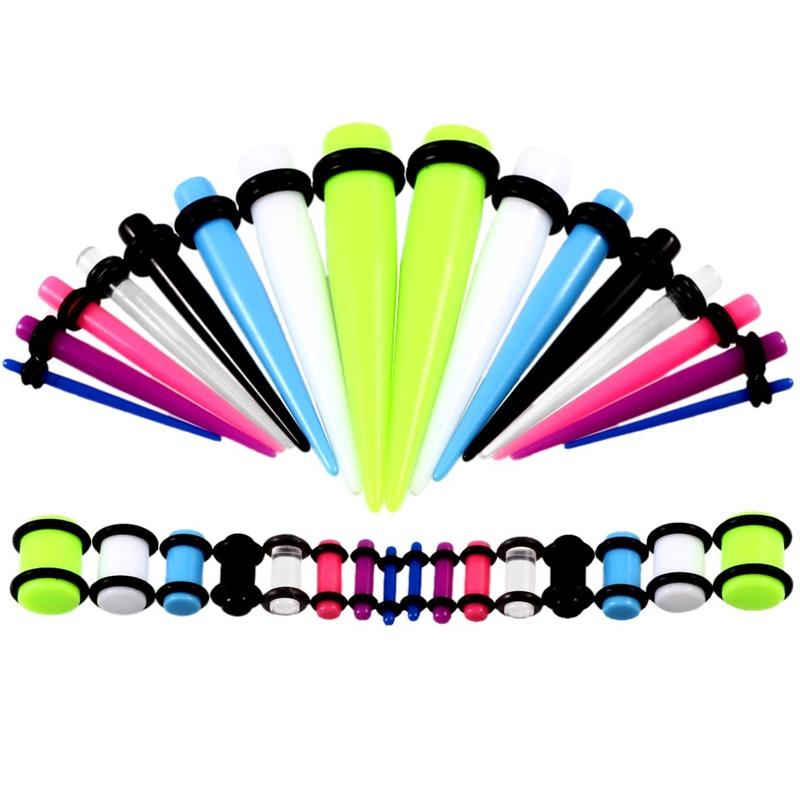 36 шт./лот, акриловые наборы для растяжки ушей с конусом и вилкой, разноцветные цвета, туннель для расширения тела уха, ювелирные изделия для пирсинга 14G-00G