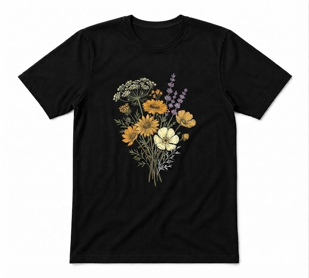Spring Flowers Floral Summer Flower Nature Gift Tee Black T-shirt