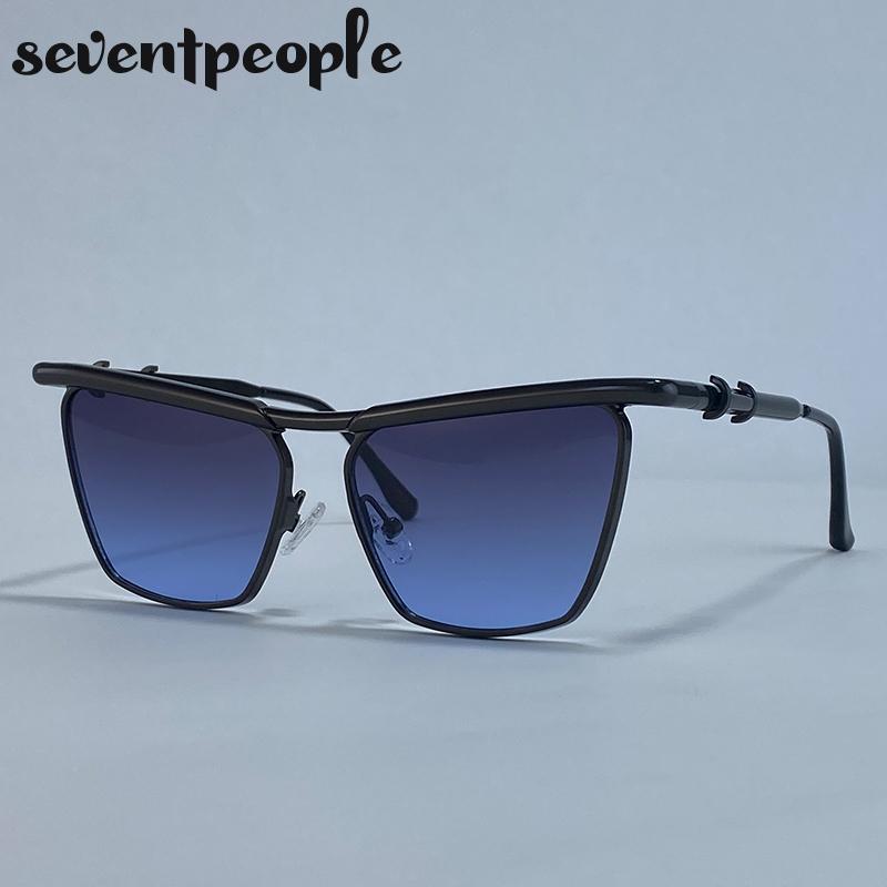 Классические солнцезащитные очки «кошачий глаз» в стиле панк для женщин, трендовые металлические квадратные солнцезащитные очки-щитки класса люкс, винтажные уличные солнцезащитные очки для леди