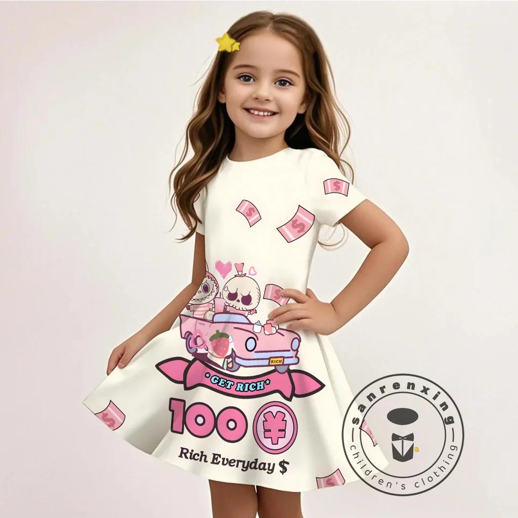 L-LABUBU-Летнее 3D платье для девочек, мультяшный принт, повседневный Y2K стиль, дышащая ткань, милое, доступное, горячо продаваемое