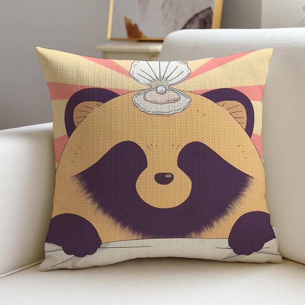 you and the rain tanukiS Cushion Cover Breathable and skinfriendly linen pillowcase square removable and washable cushion