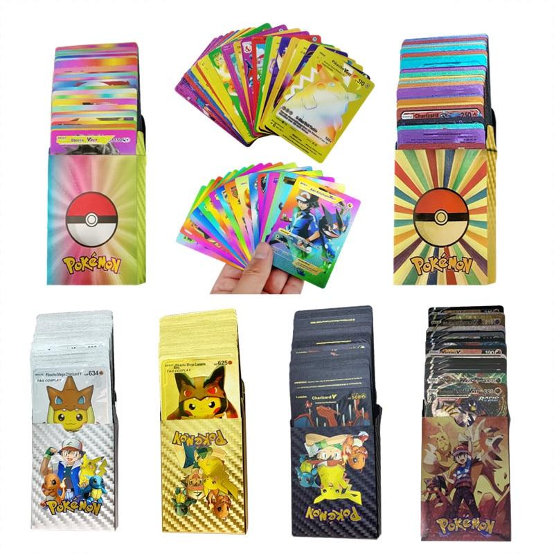 POKEMON Карты из металла, золота, серебра, английского языка Vmax GX Energy Card Чаризард Пикачу, редкая коллекция, боевой тренер, подарок для мальчиков Moku/4