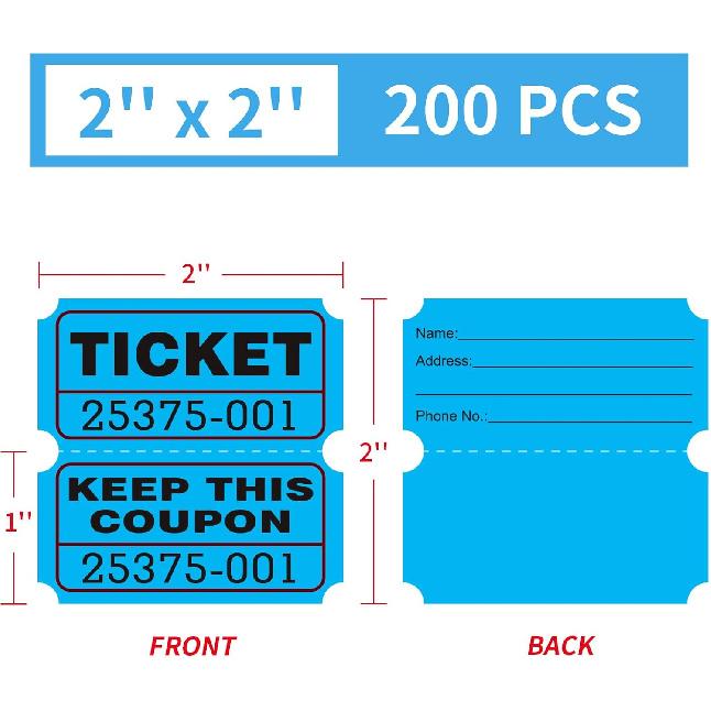 DGBDPACK 200 Raffle Tickets, 50/50 Double Ticket, Bold Numbers for Easy Reading, Ticket for Events,Class Reward & Prizes -Blue