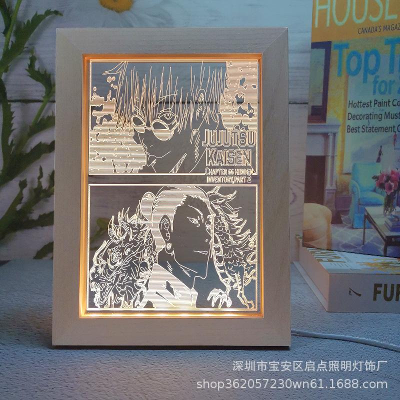 Beech Wood 3D Luminous Photo Frame Night Light - LED Desk Lamp USB Ornament