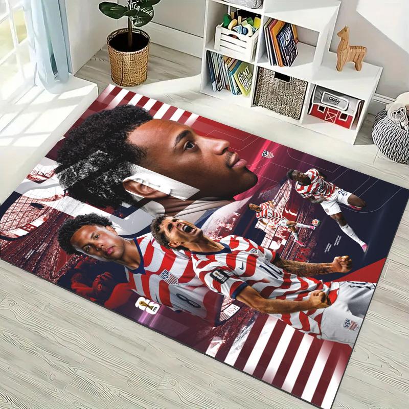 USA National Football Team Player Collage Print Area Rug Non‑Slip Rectangular Floor Mat Soccer Fan Gaming Living Bedroom Decor