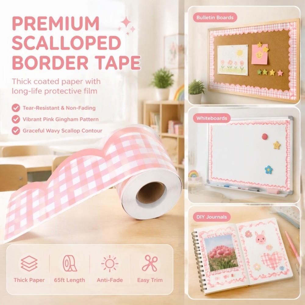Wavy Edge Decorative Border Tape 65FT Board Border Durable Masking Tape Scrapbook
