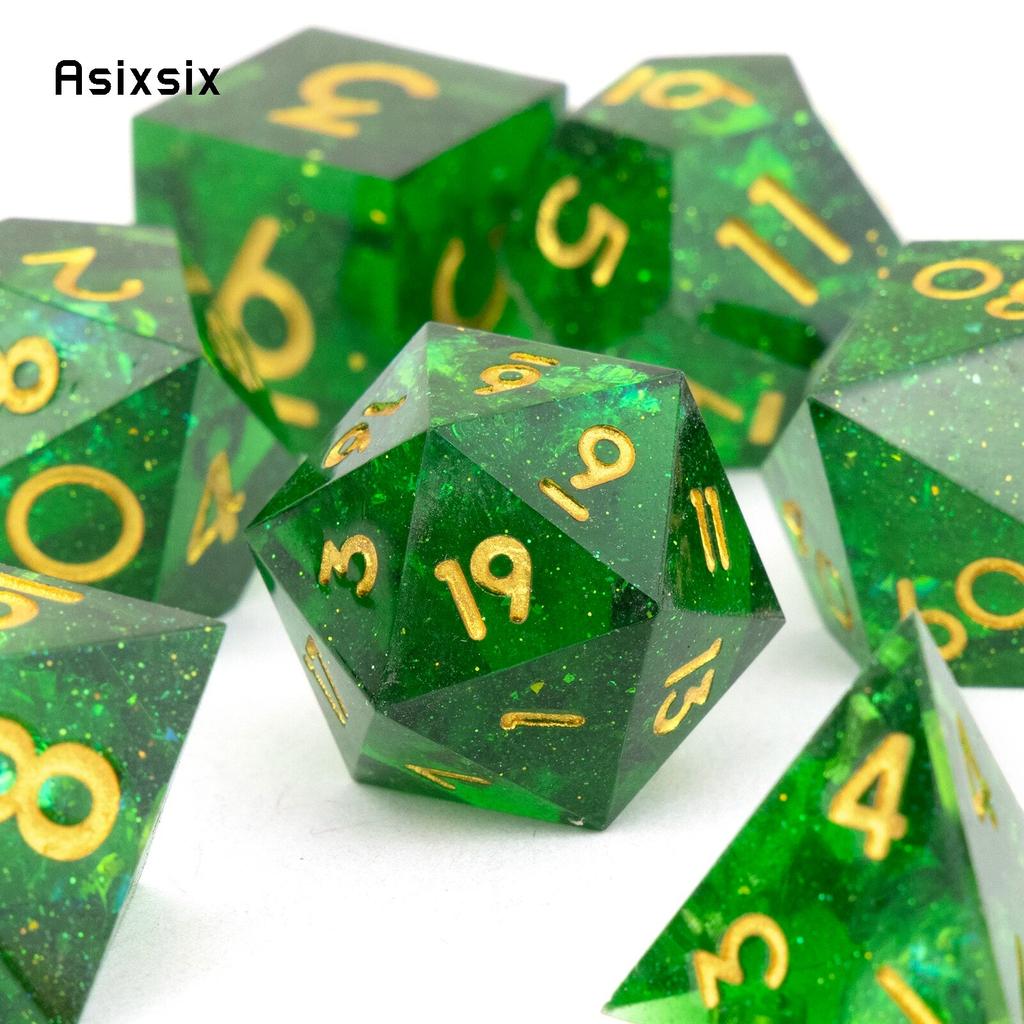7 шт. зеленый золотой номер с острыми краями, смоляные кубики, многогранные кубики, подходящие для ролевых ролевых игр, настольная игра