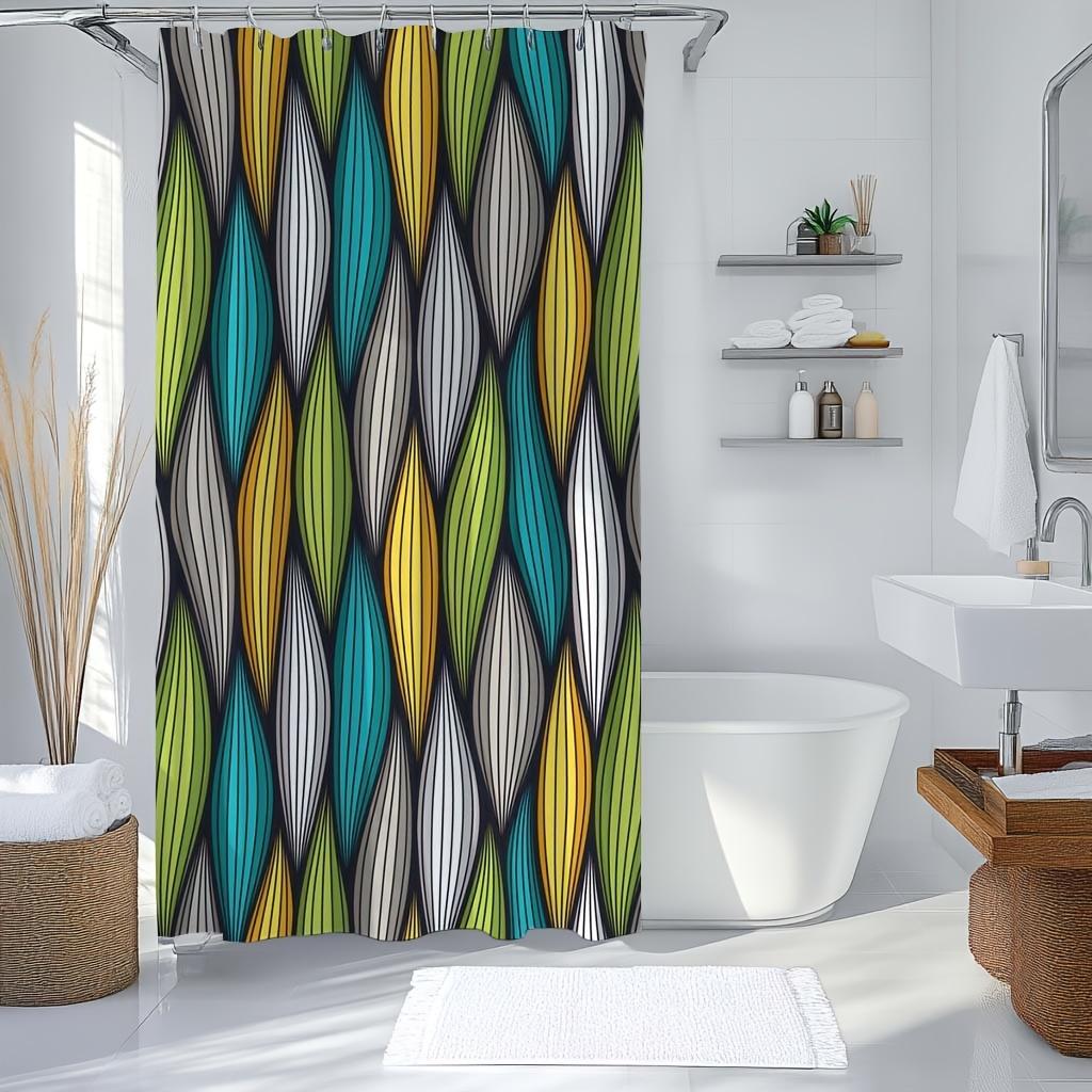 Vibrant Leaf Pattern Shower Curtain – Reversible Colorful Woven Design,  with Hooks for Modern & Artistic Bathroom Decor