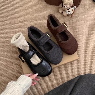 Ретро велюровые Birkenstocks женские осенне-зимние теплые пушистые туфли с ремешком Мэри Джейн хлопковые туфли
