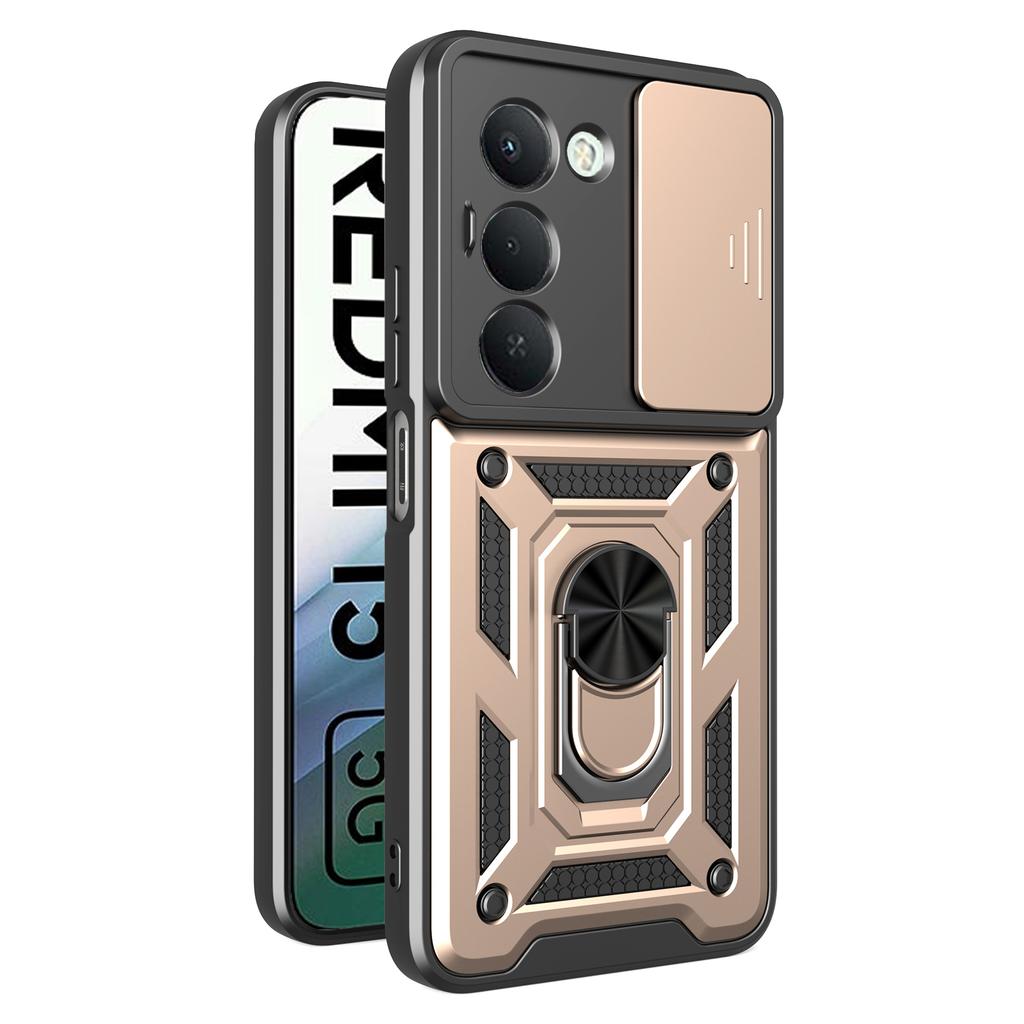 Для Xiaomi Redmi 15 5G (Глобальный) (169 мм) Чехол-подставка PC+TPU для телефона с выдвижной шторкой для камеры - Синий